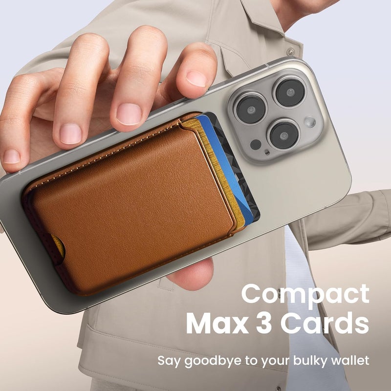 SOUNDBYTE Stronger Magnetic Wallet for iPhone 17/16/15/14/13/12 Series & for MagSafe Cases | N52 Magnet RFID Blocking Leather Magnetic Card Holder with Powerful Magnets | Holds 3 Cards | Dark Brown - Image 3